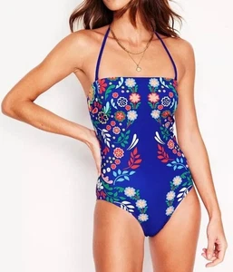 Boden Paros Bandeau Swimsuit Blue Floral Size 10 Non Wired Padded Strapless New - Picture 1 of 12