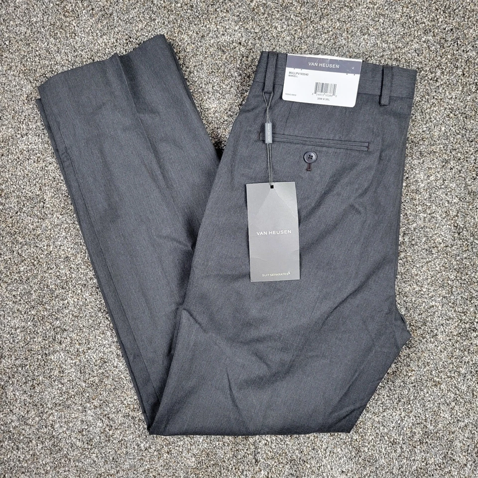 Van Heusen Suit Separates Mens Dress Pants Sz 38 X 30 Gray Flat Front