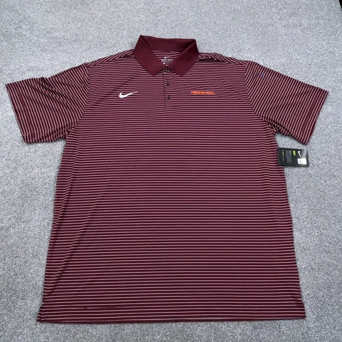 Virginia Tech Hokies Polo Shirt Men XXL 2XL Maroon Striped Nike Dri Fit Adult Cover