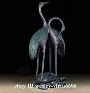Home Decoration Brass Copper Red-crowned Crane Pair Stand Dragon Turtle tortoise - Picture 1 of 6