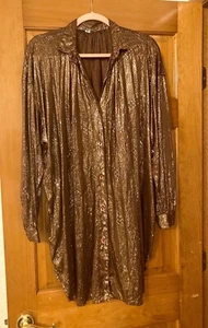 STUNNING BOHO Vintage Copper Gold Brown Metallic Art DOTTI Blouse Top Great Cond - Picture 1 of 6