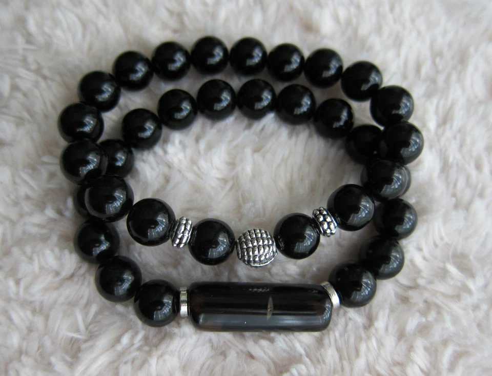 \Pulsera gema de ágata ónix para hombre con espaciadores y barra de plata tibetana. Foto 1 de 1
