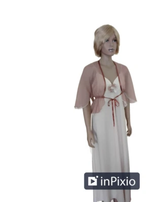 Vintage 70s-80s Empire Waist Beige Dress with Kimono Style Top, Size: XS-S - Image 1 of 4