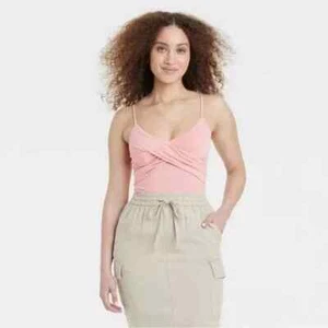 A New Day Women's Size Small Coral Pink Spaghetti Strap Bodysuit - Picture 1 of 2