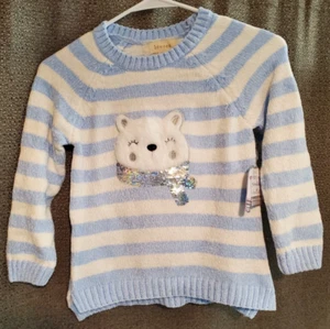 Btween Girls Blue & White Striped Long Sleeve Polar Bear Sweater Size 6X NWT - Picture 1 of 6