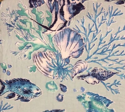 NICOLE MILLER BLUE FISH COASTAL FULL / QUEEN QUILT SET W/ SHAMS OCEAN NAUTICAL - Image 1 of 3