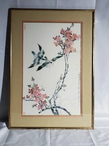 Framed Vintage Print Based on Chinese Watercolor Dispute by Linchia Li 35x25" - Picture 1 of 15