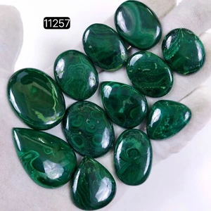 12Pc 604Ct Malachite Back Unpolished Cabochon Gemstone Lot 38x28-26x20mm #11257 - Picture 1 of 6