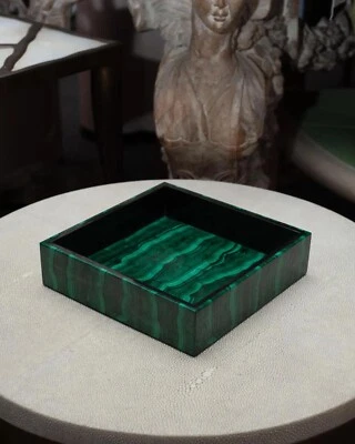 Bandeja para servir moderna de mármol de piedra con incrustaciones de malaquita de 7"x7"/mesa de comedor bandeja central Foto 1 de 4