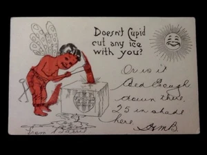 c1907 "Doesn't Cupid Cut Any Ice With You?" Vintage Comic Romance Postcard - Picture 1 of 2