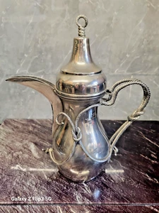 UNGEWÖHNLICHE VINTAGE NAUTISCHE SILBERPLATTE DALLAH KAFFEEKANNE OMANI BEDUINEN ISLAMISCH - Bild 1 von 11