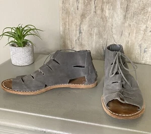 Kelsi Dagger Brooklyn Krypton Gray Lace Up Leather Gladiator Sandals Sz US 8.5M - Picture 1 of 9