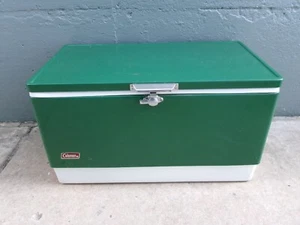 Vintage Green Steel Belted Coleman Cooler Ice Chest 28x15.5x15.5 Made In USA - Picture 1 of 17