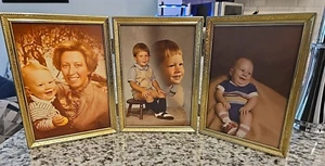 Marco de fotos de latón dorado vintage triple 5" x 7” 3 paneles de pie TV MCM - Imagen 1 de 8