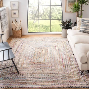 Cape Cod Collection Area Rug - 8' X 10', Beige & Multi, Handmade Boho Braided Ju - Picture 1 of 5