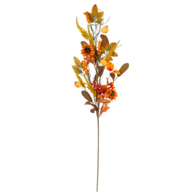 Set of 2 Artificial Sunflower and Chinese Lantern 35" Fall Floral Stems - Image 1 of 4