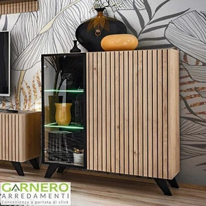 Credenza moderna soggiorno 2 ante noce con stampa nera 90x102cm MENDES - Foto 1 di 5