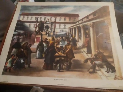 Macmillan Educational  Vintage 1950s  School print poster  Shoping In The Forum - Image 1 of 4