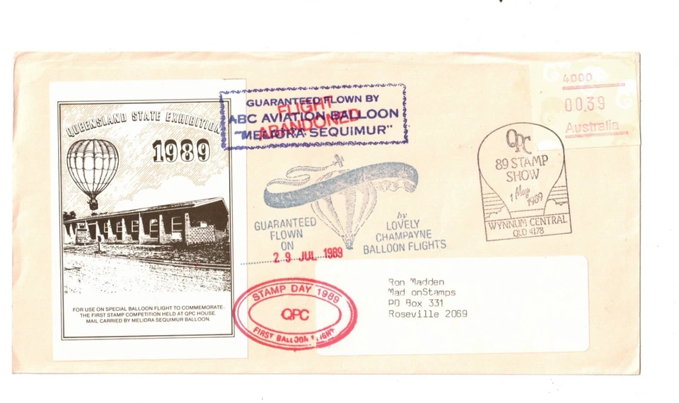 Australia 1989 39c ABC AVIATION  Flight Cover,cds WYNNUM CENTRAL Qld  ABANDONED! - image 1 of 1