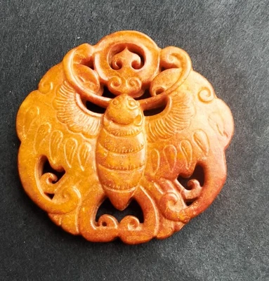 Sale on,Large butterfly carving yellow jade stone pendant,Amulet rope necklace - image 1 of 4