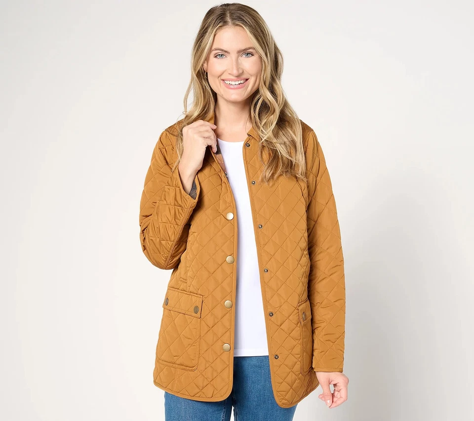 Abrigo de Granero Acolchado Colección Clásicos Joan Rivers con Forro a Cuadros Jengibre S Nuevo Foto 1 de 1