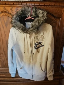 HARLEY-DAVIDSON DAMEN KAPUZENSWEATSHIRT ELFENBEIN FARBE MEDIUM TOP ZUSTAND - Bild 1 von 8