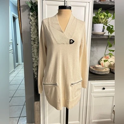 SMALL Cozy Cream Sweater Dress Long Blouse Cozy Winter Fall - Image 1 of 4