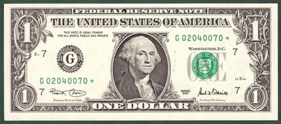 2001 $1 FRN CHICAGO  **STAR** NOTE - SN G 02040070 * - UNC - Image 1 of 2