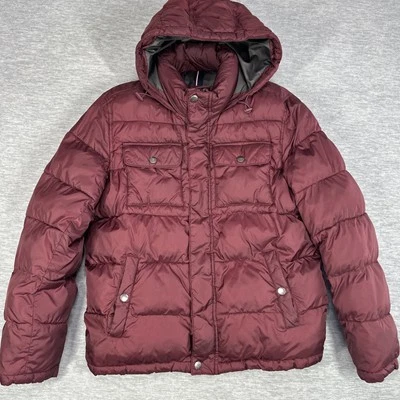 Tommy Hilfiger Chaqueta Puffer Para Hombres M Borgoña Con Capucha Cremallera Completa Abrigo de Invierno Foto 1 de 4