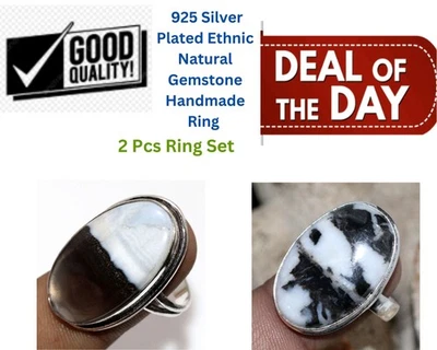 Juego de 2 anillos Owhyee ópalo azul, turquesa búfalo blanco | Combo tamaño 10 GW Foto 1 de 4