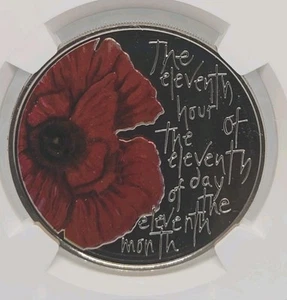 2013 United Kingdom 5 Pound Alderney The Remembrance Poppy Colorized NGC MS69 - Picture 1 of 4
