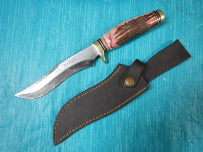 Hen & Rooster Bowie Hunter Knife 5-3/8 Blade Bone Handle HR-4800 RDS ,Sheath EXC - Image 1 of 4