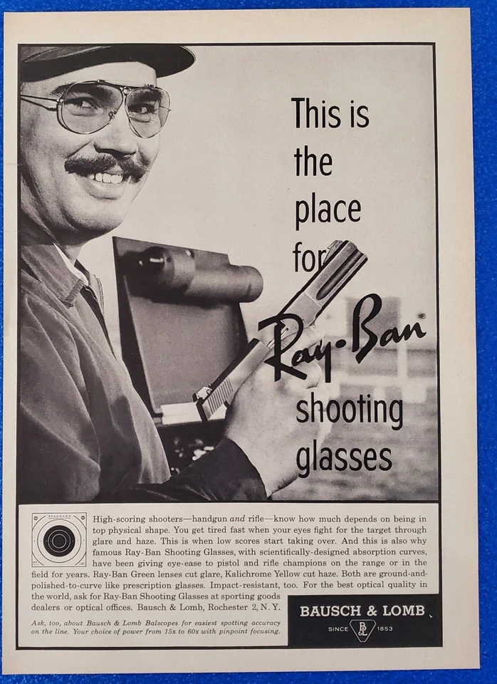 Gafas de sol Ray Ban 1961 anuncio impreso original de Bausch & Lomb Shoot Glasses Foto 1 de 1