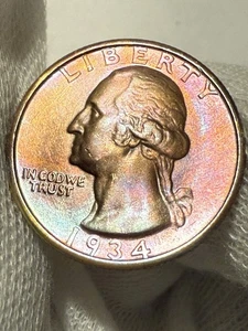 1934 Washington Quarter, Lustrous Choice BU++  High Grade Toned Nice Color WOW - Picture 1 of 2