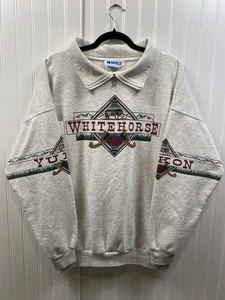Vintage 90s Whitehorse Yukon 1/4 Zip Sweatshirt Mens XL Grey Canadian Wilderness - Picture 1 of 8