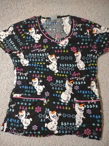 Disney's Frozen Olaf I Love Warm Hugs Scrub Top With Pockets Size S - Picture 1 of 14