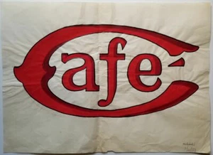Letrero escrito a mano de CAFE' en papel firmado HAHN 2/21/57 - Imagen 1 de 4
