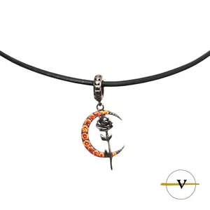 COLLANA DONNA CON CIONDOLO ROSA E LUNA ARGENTO 925 E ZIRCONI VERA PELLE - Foto 1 di 7