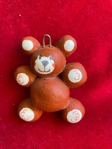 Vintage Clay Small Brown Christmas Teddy Bear Ornament - Picture 1 of 8