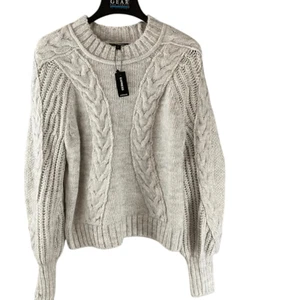 EXPRESS grau Grobstrickpullover Zopfmuster Rundhals Ballonärmel Small neu mit Etikett - Bild 1 von 6