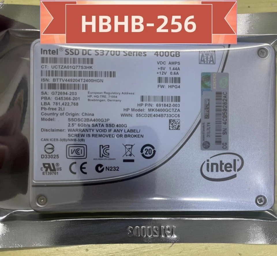 HP Intel SSD DC S3700 Series 400GB SSDSC2BA400G3P 2.5"SATA Solid State Drive - Image 1 of 1