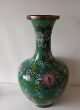 Vintage 26cm Chinese Green Cloisonne Vase