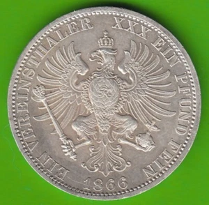 Coin Talers Prussia Vereinstaler 1866 A good vz pretty nswleipzig - Picture 1 of 3