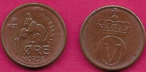 NORWAY 1 ORE 1971 XF SQUIRREL FACING LEFT,MINTMARK AND DATE IN TWO LINES TO ITS - Picture 1 of 1
