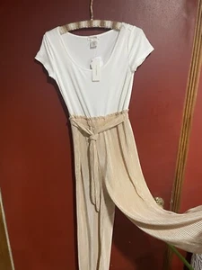 NWT No Comment Shiny Metallic Gold Pleated Juniors Jumpsuit Wide Leg S Small New - Picture 1 of 12