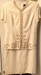 WOMENS SZ 16 POSITIVE ATTITUDE LINEN BLEND DRESS W/ SOUTACHE /BEAD TRIM E.U.C. - Picture 1 of 6