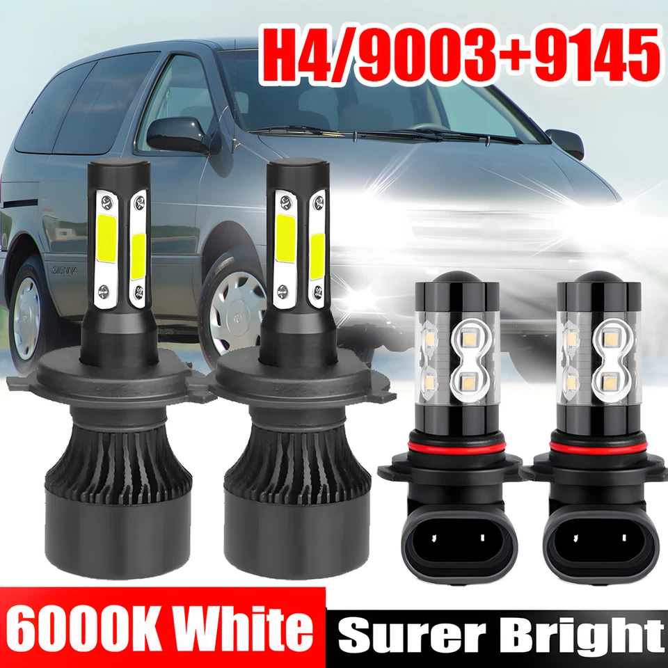 适用于丰田 Sienna 1998 - 2003 LED 车头灯 6000K 高/低光束 + 雾灯灯泡 — 第 1/4 张图片