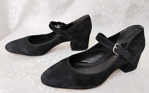 VIA SPIGA Women's Low Heel Mary Jane Shoes Pumps 8.5 M Black Suede - Picture 1 of 14