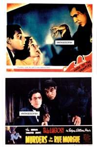 BELA LUGOSI MARK OF THE VAMPIRE & MORDERS RUE MORGUE FILM LOBBYKARTEN (2) 11X14 - Bild 1 von 1