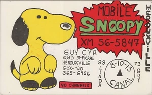 vintage CB radio QSL postcard Snoopy comic Guy Cyr 1970s Herouxville Quebec - Bild 1 von 1